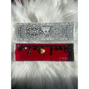 NWT Guess Black Key Cross Heart Charm Bracelet 7.5"- 8"